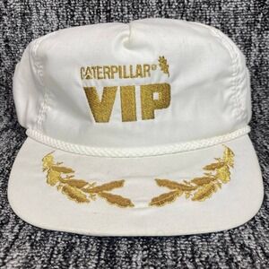 VTG Caterpillar VIP Hat Cap Tonkin Made in USA White Gold Scrambled Eggs Rope